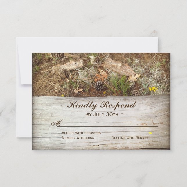 Rustic Camo and Wood Country Wedding RSVP Cards (Front)