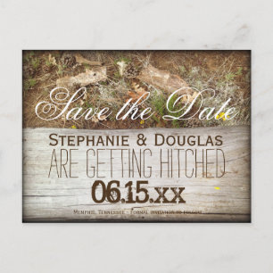 Rustic Camo and Wood Save the Date Postcards