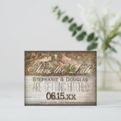 Rustic Camo and Wood Save the Date Postcards (Standing Front)