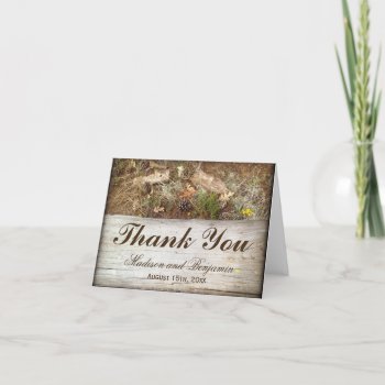 Rustic Camo And Wood Wedding Thank You Card by CustomWeddingSets at Zazzle