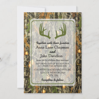 Rustic Camo Antler Wedding Invitation