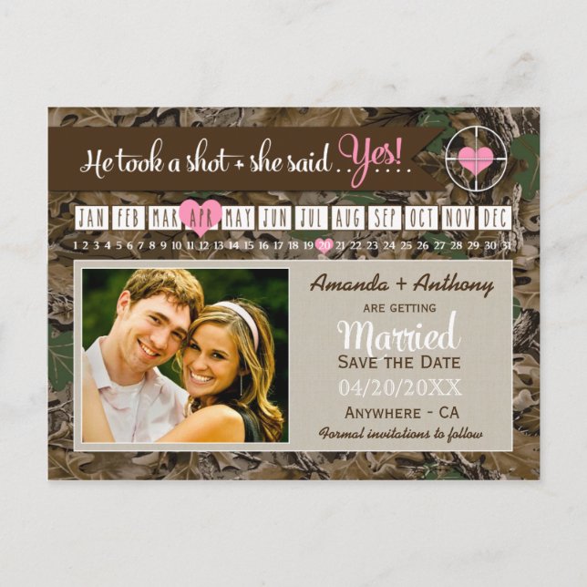 Rustic Camo Calendar Photo Save The Date Cards (Front)