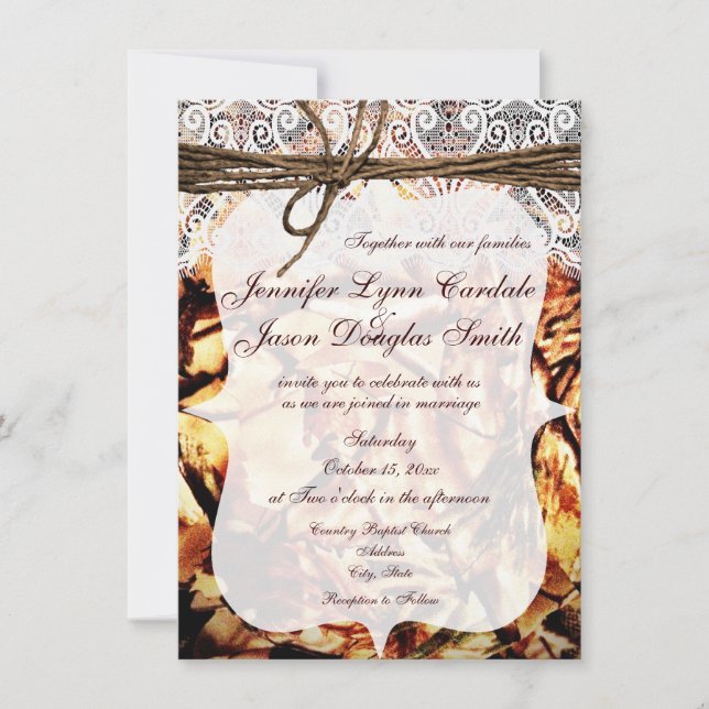 Rustic Camo Camouflage Lace Wedding Invitations (Front)