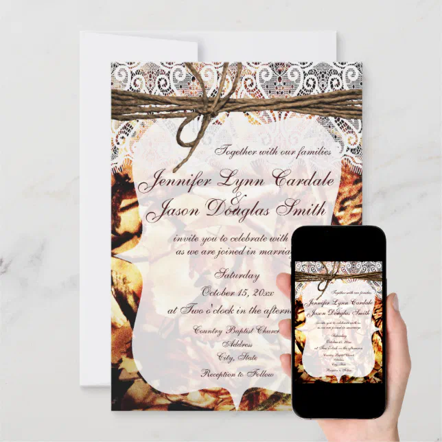 Rustic Camo Camouflage Lace Wedding Invitations Zazzle