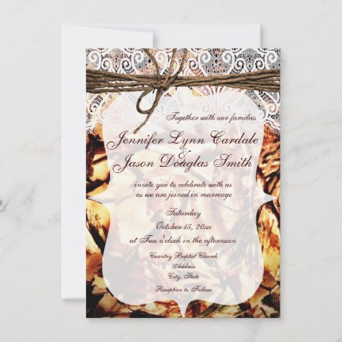 Rustic Camo Camouflage Lace Wedding Invitations