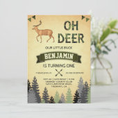 Rustic Camo Deer Hunting First Birthday Invitation (Standing Front)