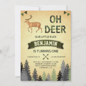 Rustic Camo Deer Hunting First Birthday Invitation (Front)