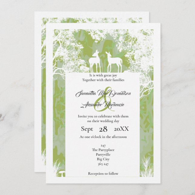Rustic  camo faux paper cut wedding invitation (Front/Back)
