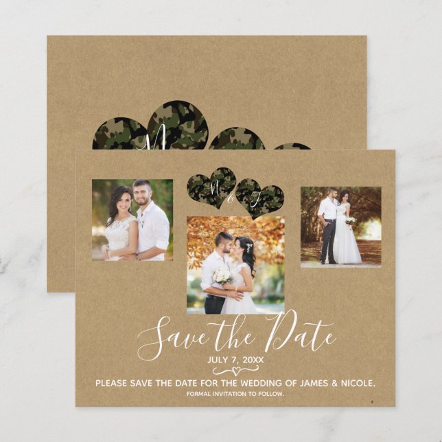 Rustic Camo Hearts Photo Wedding Save the Date (Front/Back)