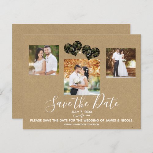 Rustic Camo Hearts Photo Wedding Save the Date