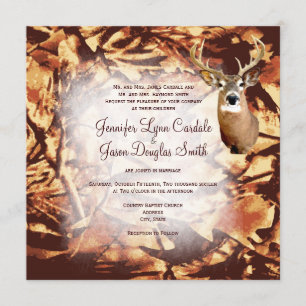 Rustic Camo Hunting Deer Antlers Wedding Invites