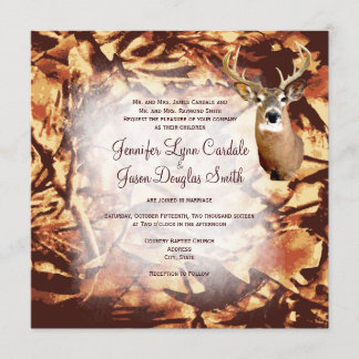 Rustic Camo Hunting Deer Antlers Wedding Invites