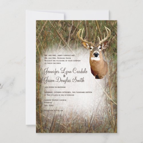 Rustic Camo Hunting Deer Antlers Wedding Invites