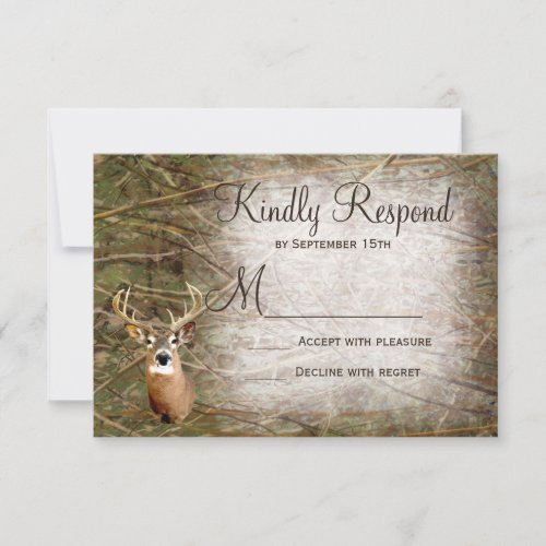Rustic Camo Hunting Deer Antlers Wedding RSVP