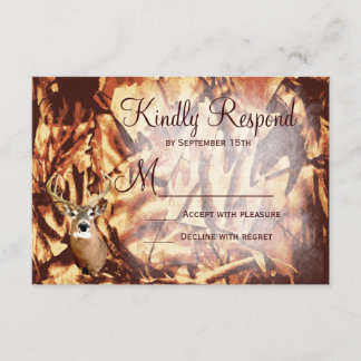 Rustic Camo Hunting Deer Antlers Wedding RSVP Card