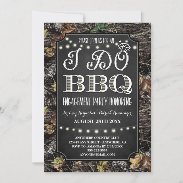 Rustic Camo I Do BBQ Engagement Party Invitations (Front)
