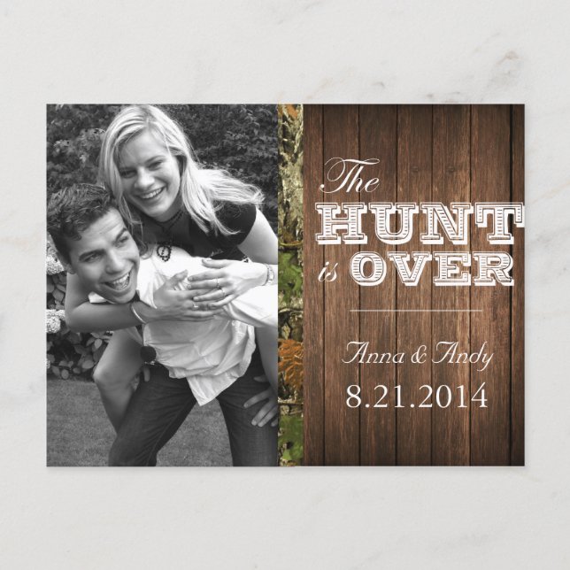 Rustic Camo Wood Save The Date Wedding Postcard (Front)