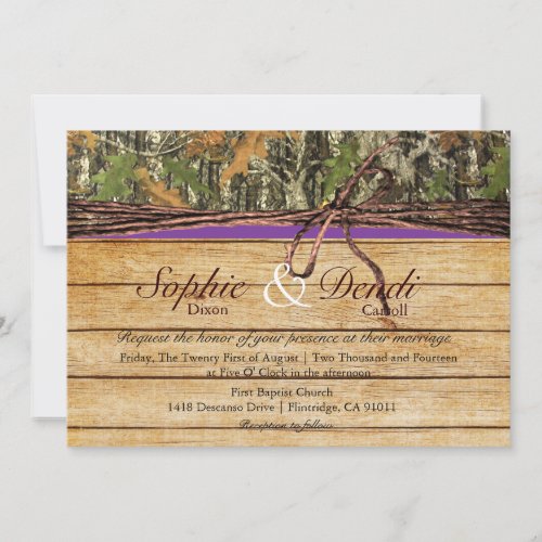 Rustic Camo Wood Wedding Invitation