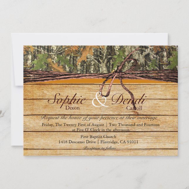 Rustic Camo Wood Wedding Invitation (Front)
