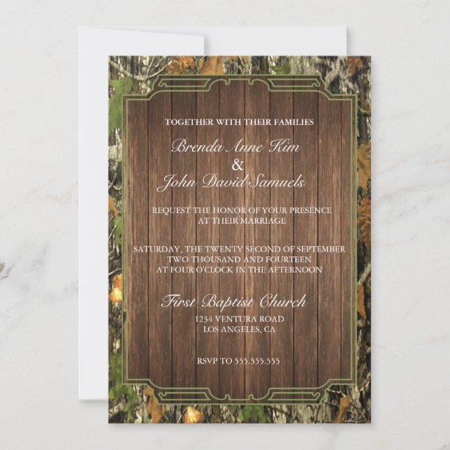Rustic Camo Wood Wedding Invitation (Front)