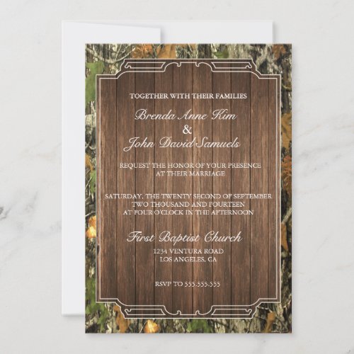 Rustic Camo Wood Wedding Invitation