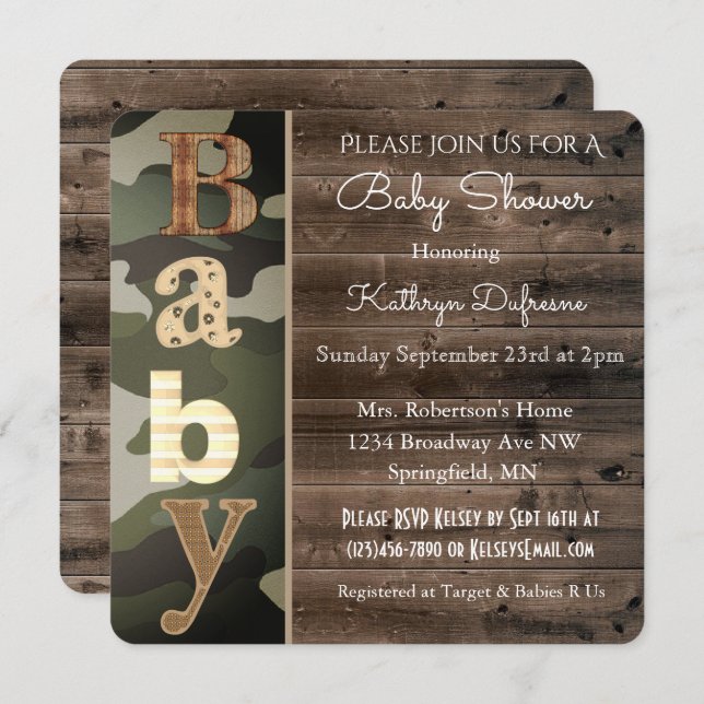Rustic Camouflage Baby Shower Invitation (Front/Back)