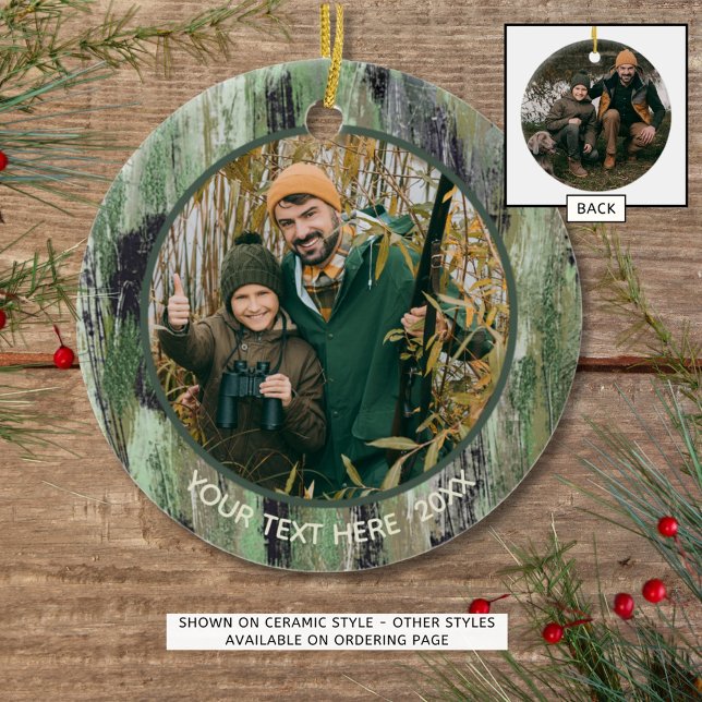 Rustic Camouflage Photo Name Ceramic Ornament (Creator Uploaded)