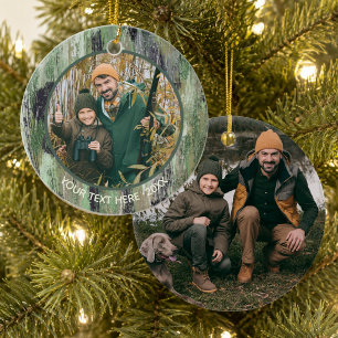 Rustic Camouflage Photo Name Ceramic Ornament