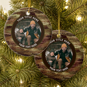 Rustic Camouflage Photo Personalized Ceramic Ornament