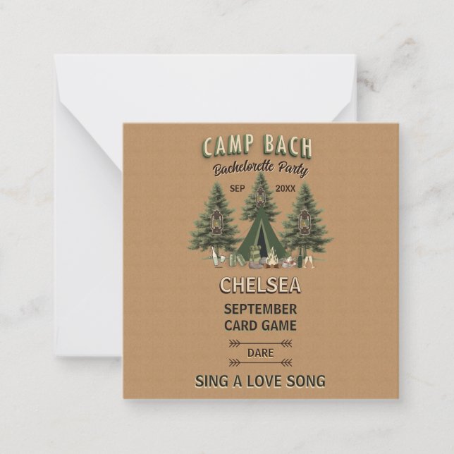 Rustic Camp Bach Bachelorette Party Dare Game   Note Card (Front)