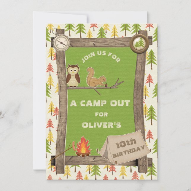 Rustic Camp Out Birthday Party Invitation (Front)