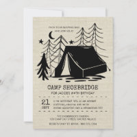 Rustic Camp Out Silhouette Camping Birthday Invitation