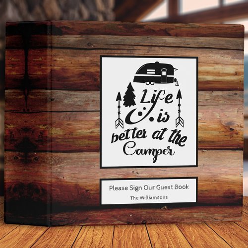 Rustic Camper Log Cabin Vacation Rental Guest Book 3 Ring Binder