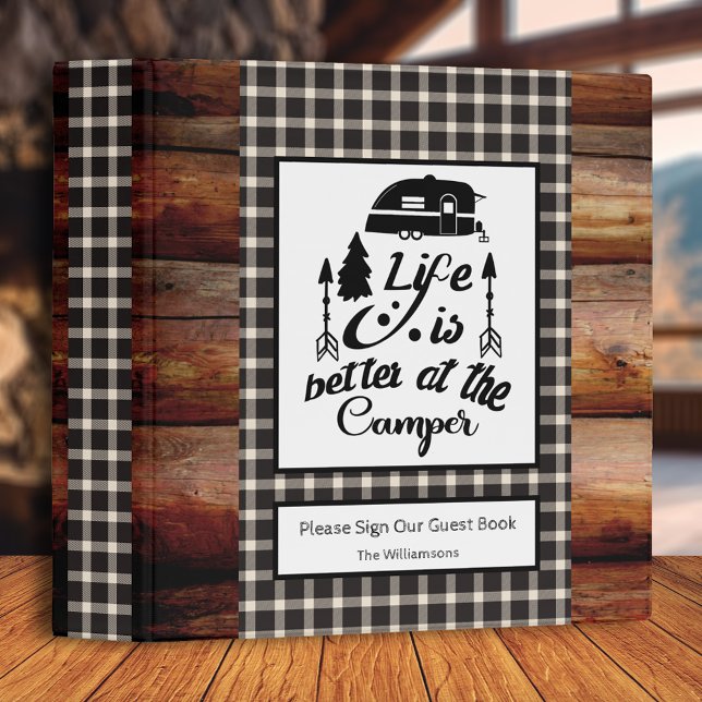 Rustic Camper Vacation Rental Guest Book | Cream  3 Ring Binder (Creator Uploaded)
