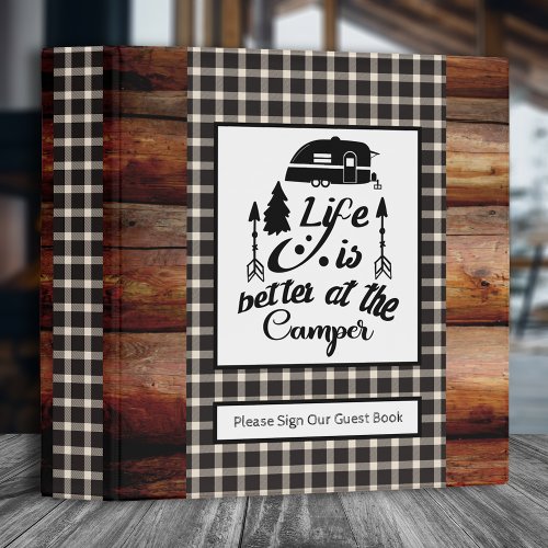 Rustic Camper Vacation Rental Guest Book  Cream 3 Ring Binder