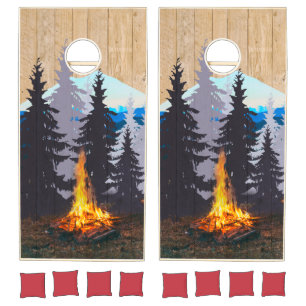 Rustic Campfire in the Mountains / Camping Design Cornhole Set
