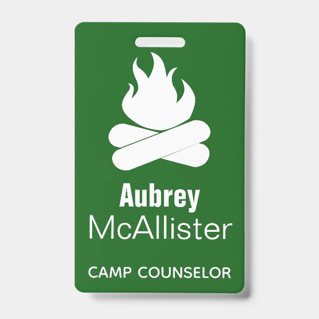 Rustic Campfire & Trees | Camp Counselor Badge (Front)