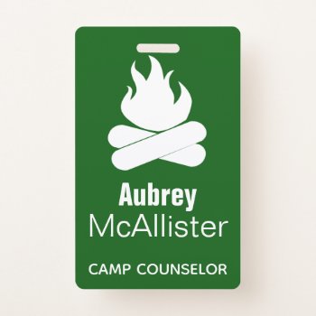 Rustic Campfire & Trees | Camp Counselor Badge by GrudaHomeDecor at Zazzle