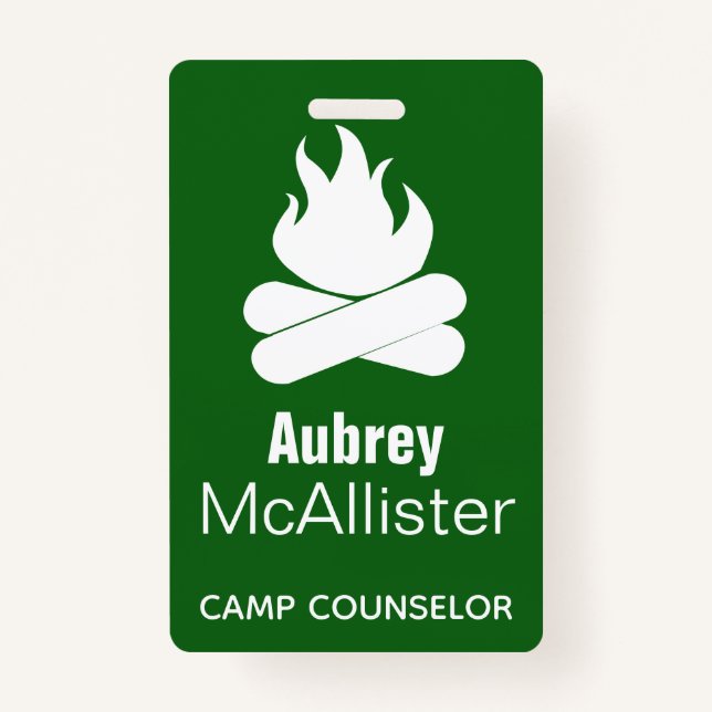 Rustic Campfire & Trees | Camp Counselor Badge (Front)