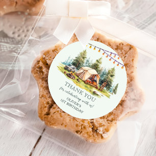 Rustic Camping Birthday Party Classic Round Sticker