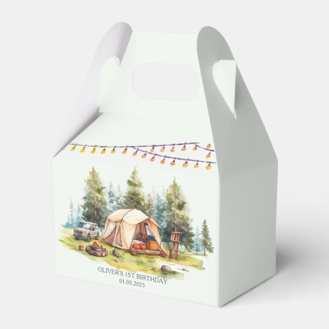 Rustic Camping Birthday Party Favor Boxes (Front Side)