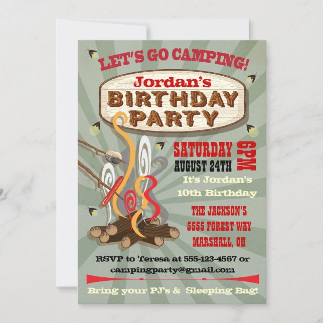 Rustic Camping Birthday Party Invitations (Front)
