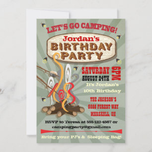 Rustic Camping Birthday Party Invitations