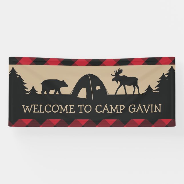 Rustic camping birthday party welcome banner (Horizontal)