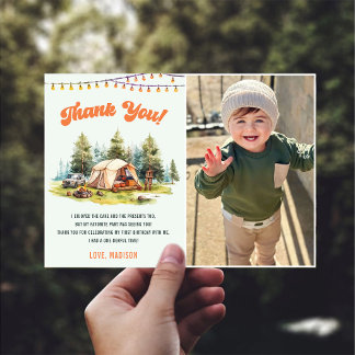 Rustic Camping Birthday Photo Thank You Card