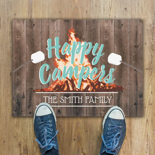 Happy Campers Doormat, Camping Mat, Camper Family Name Rug