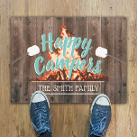 Rustic Camping Bonfire Happy Campers Family Name Doormat at Zazzle