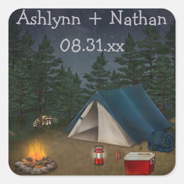 Rustic Camping "Glamping" Wedding Favor Sticker (Front)