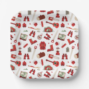 Rustic Camping Icons with Festive Adventure Theme Paper Plates
