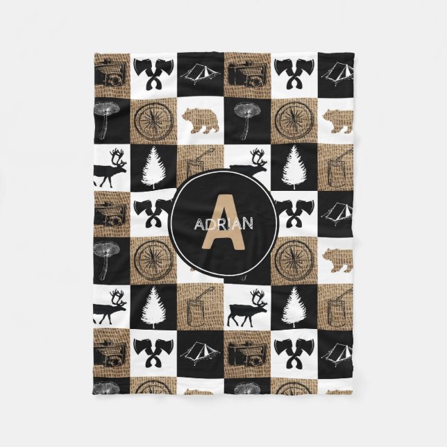 Rustic Camping Outdoors Adventure Fleece Blanket (Front)